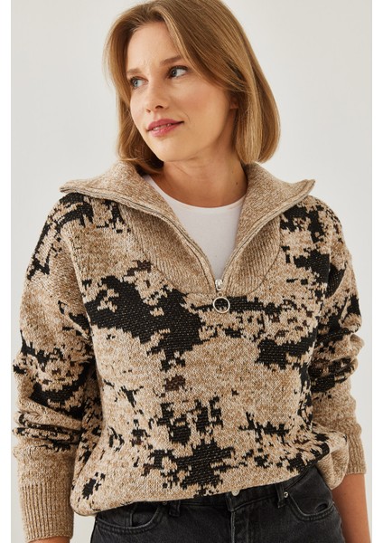 Kadın Fermuarlı Triko Kazak