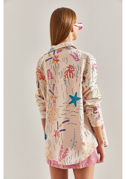 Kadın Multi Desenli Salaş Keten Gömlek fiyatları