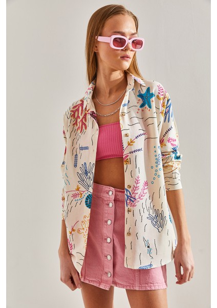 Kadın Multi Desenli Salaş Keten Gömlek fırsatları