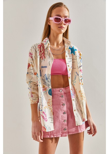 Kadın Multi Desenli Salaş Keten Gömlek indirimleri