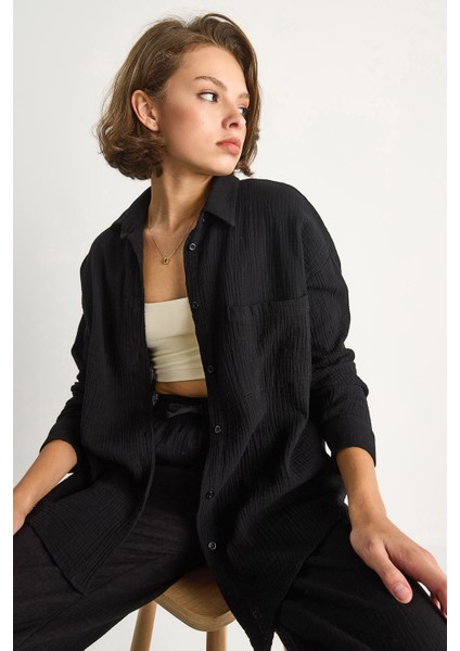 Kadın Oversize Basic Müslin Gömlek fiyatları