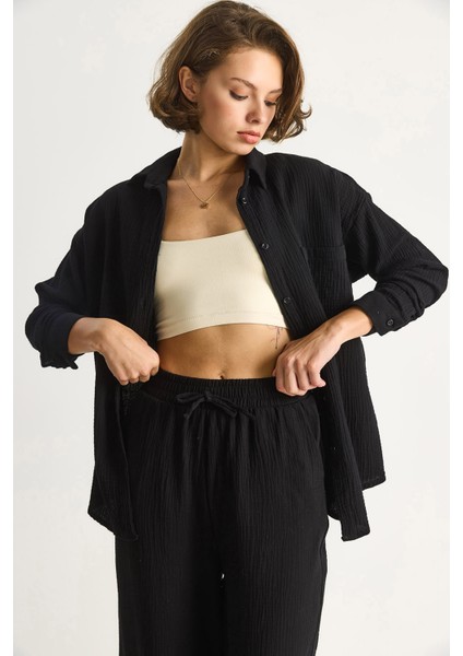 Kadın Oversize Basic Müslin Gömlek modelleri