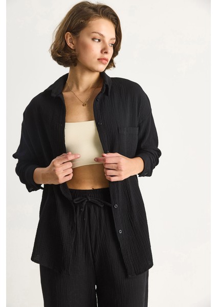 Kadın Oversize Basic Müslin Gömlek