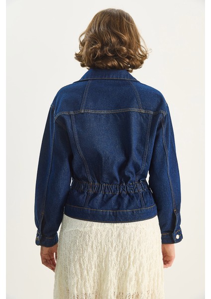 Kadın Beli Lastikli Denim Ceket