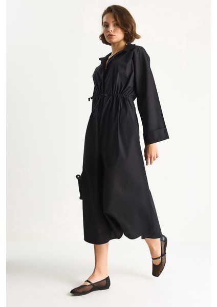 Kadın Gömlek Yaka Uzun Kollu Bel Bağlamalı Cep Detaylı Poplin Elbise indirimleri