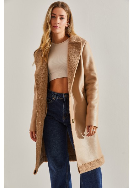 Kadın Düğmeli Deri Kaban modelleri