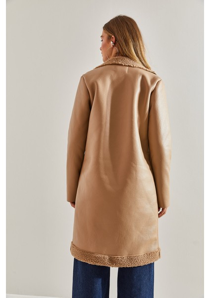 Kadın Düğmeli Deri Kaban indirimleri