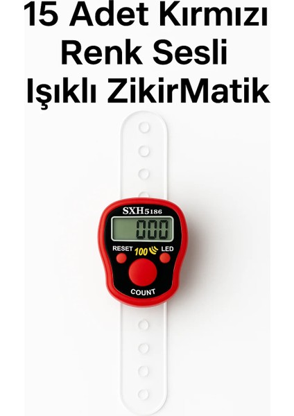 15 Adet Kırmızı Renkli Sesli Işıklı Dijital Zikirmatik – Yüzük Tesbih Sayaç – 100’DE Alarm Özellikli