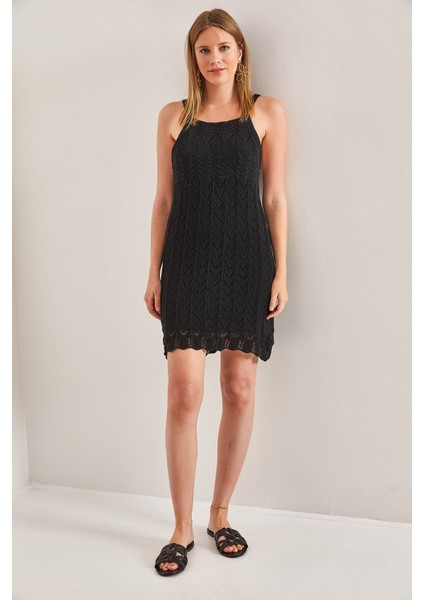 Kadın Askılı Desenli Triko Elbise modelleri