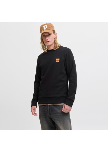 Erkek Minimal Logo Baskili Bisiklet Yaka Sweatshirt - Brandy