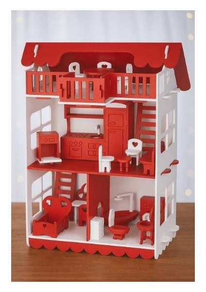 Ahşap Oyun Evi 32 Parça Kırmızı