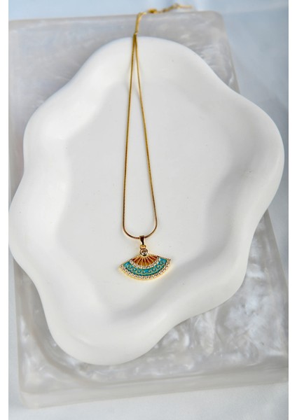 Mavi Yelpaze Figür Sallantılı Yılan Zincir Çelik Kolye