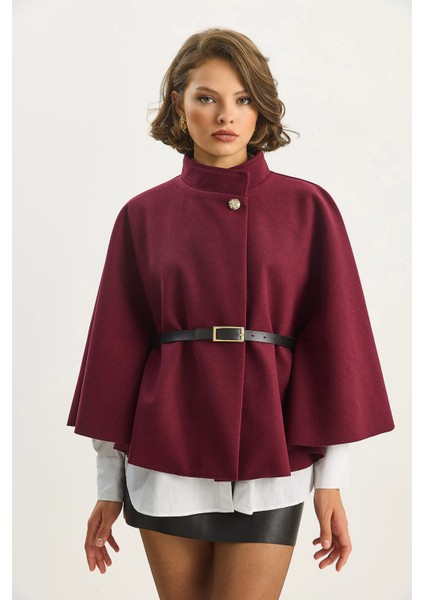 Kadın Gold Düğme Detaylı Kemerli Panço fiyatları