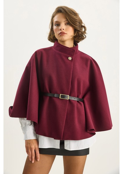 Kadın Gold Düğme Detaylı Kemerli Panço modelleri