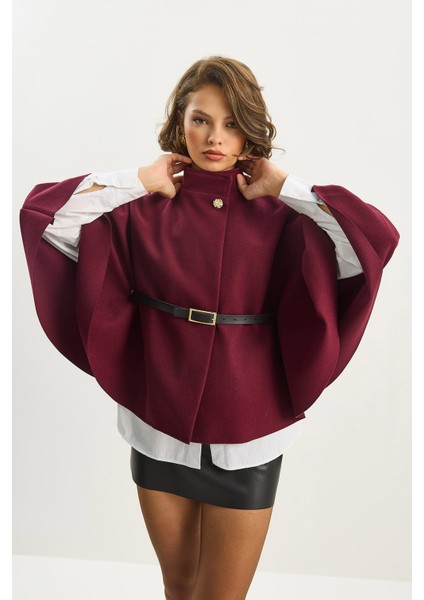 Kadın Gold Düğme Detaylı Kemerli Panço indirimleri