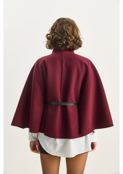 Kadın Gold Düğme Detaylı Kemerli Panço