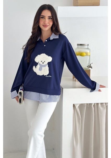 Kadın Nakış Peluş Ayıcık Figürlü Sweatshirt – Eğlenceli & Şehirli Stil fiyatları