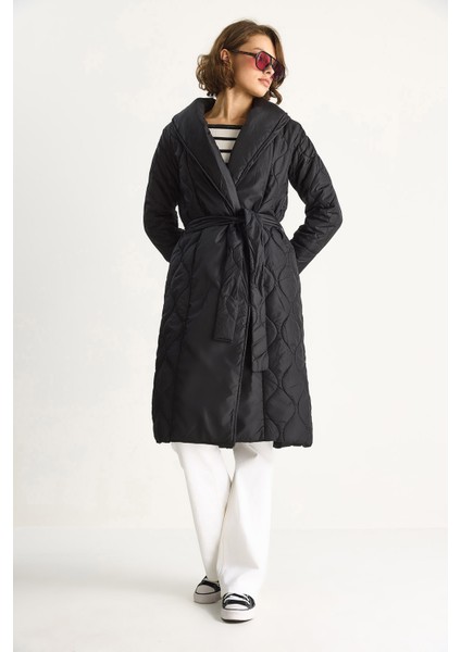 Kadın Kuşaklı Şal Yaka Kapitone Kaban fiyatları