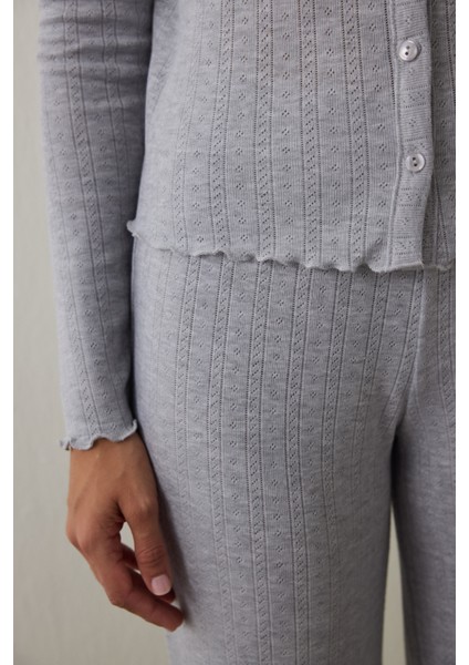 Açık Gri Melanj Dahlia V Yaka Uzun Kol Termal Etkili Pijama Takımı fırsatları