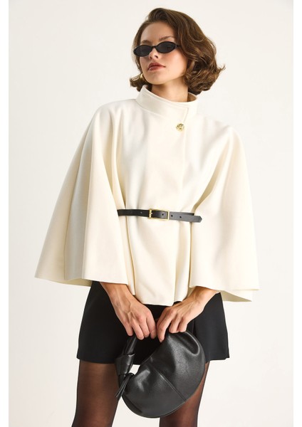 Kadın Gold Düğme Detaylı Kemerli Panço fiyatları