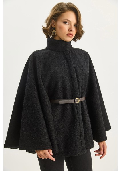 Kadın Buklet Kumaş Araboy Kemerli Kaşe Panço