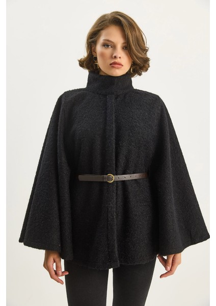 Kadın Buklet Kumaş Araboy Kemerli Kaşe Panço indirimleri