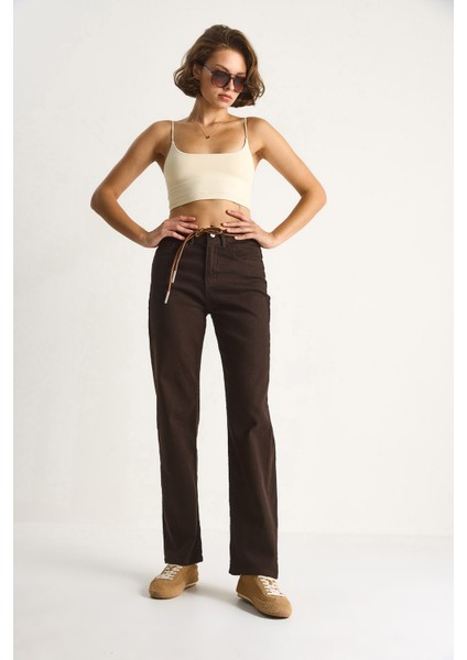 Kadın Yüksek Bel Denim Pantolon fırsatları