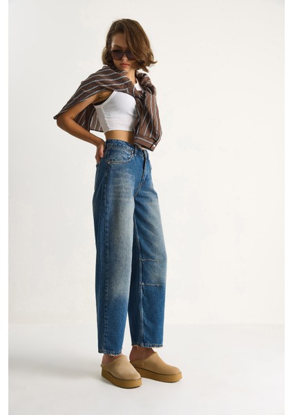 Kadın Baggy Fit Yüksek Bel Düz Paça Denim Pantolon modelleri