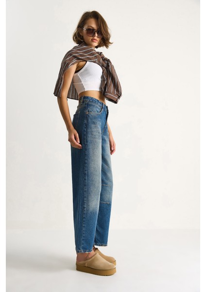 Kadın Baggy Fit Yüksek Bel Düz Paça Denim Pantolon fırsatları