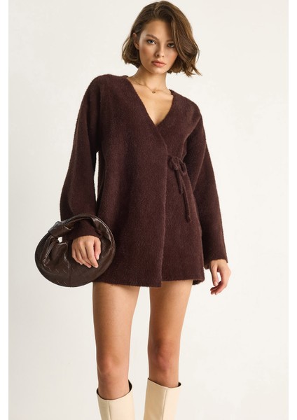 Kadın Kruvaze Kapama Yandan Bağlamalı Yumuşak Dokulu Triko Kimona