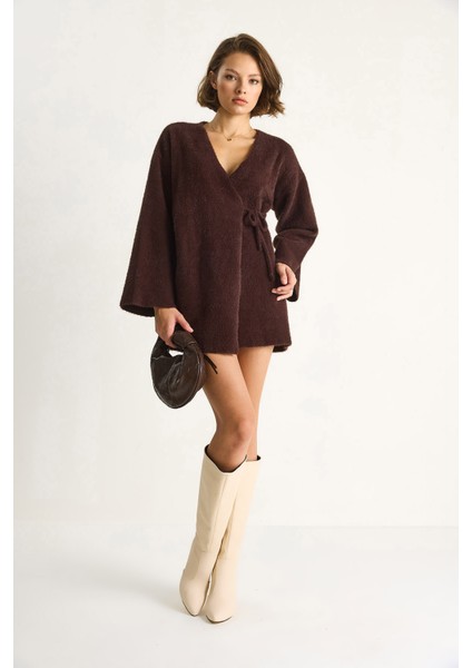 Kadın Kruvaze Kapama Yandan Bağlamalı Yumuşak Dokulu Triko Kimona modelleri