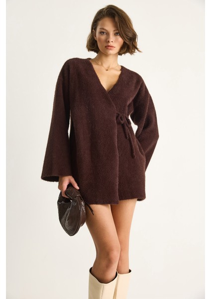 Kadın Kruvaze Kapama Yandan Bağlamalı Yumuşak Dokulu Triko Kimona fırsatları