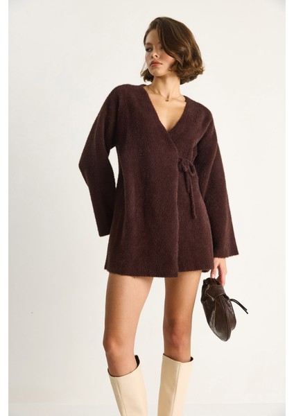 Kadın Kruvaze Kapama Yandan Bağlamalı Yumuşak Dokulu Triko Kimona indirimleri