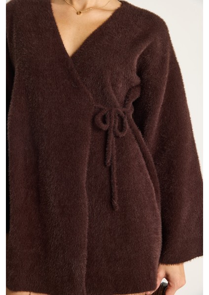 Kadın Kruvaze Kapama Yandan Bağlamalı Yumuşak Dokulu Triko Kimona