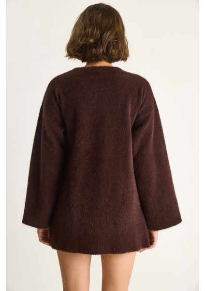 Kadın Kruvaze Kapama Yandan Bağlamalı Yumuşak Dokulu Triko Kimona