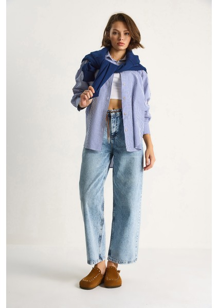 Kadın Geniş Paça Yüksek Bel Deri Ip Kemerli Denim Pantolon fiyatları