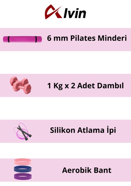 Dayanıklı ve Fonksiyonel Pilates ve Egzersiz Seti Pilates Minderi, Dambıl, Aerobik Bant, Atlama Ipi fiyatları