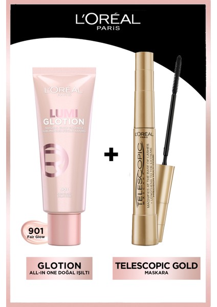 L'oreal Paris Telescopic Maskara & Glotion All-In-One Doğal Işıltı 901 Makyaj Seti