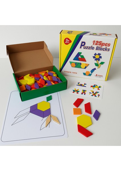 Ahşap Tangram Kutulu 125 Parça Puzzle