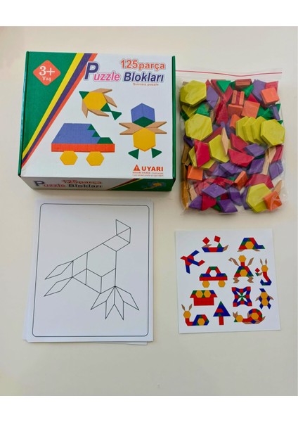 Ahşap Tangram Kutulu 125 Parça Puzzle fırsatları