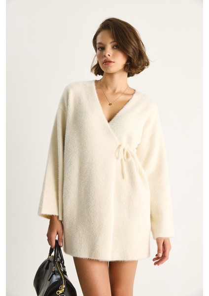 Kadın Kruvaze Kapama Yandan Bağlamalı Yumuşak Dokulu Triko Kimona fırsatları