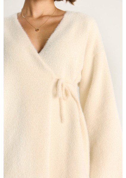 Kadın Kruvaze Kapama Yandan Bağlamalı Yumuşak Dokulu Triko Kimona