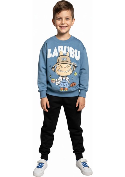 Labubu Desenli Erkek Çocuk Mavi Renk Eşofman Takım