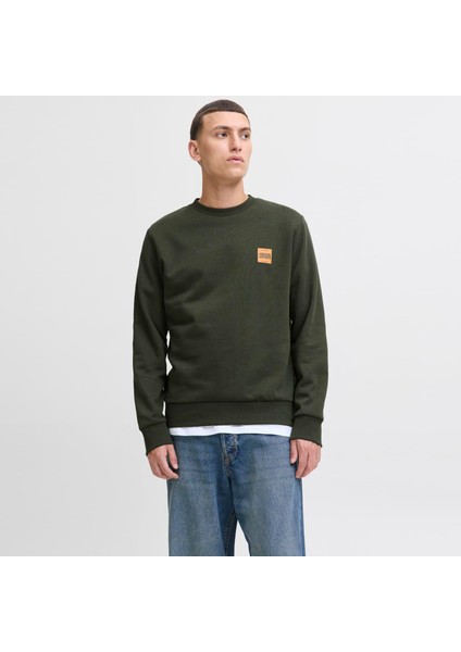 Erkek Minimal Logo Baskili Bisiklet Yaka Sweatshirt - Brandy