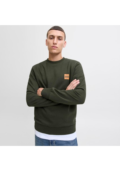 Erkek Minimal Logo Baskili Bisiklet Yaka Sweatshirt - Brandy fırsatları