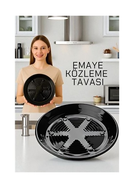 Emaye Közleme Tavası 31 cm - Fırına Uyumlu - Delikli Izgara Yüzeyli, Parlak Siyah