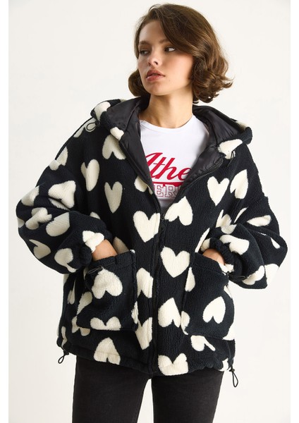 Kadın Kalpli Kapüşonlu Oversize Peluş Mont Rı fırsatları