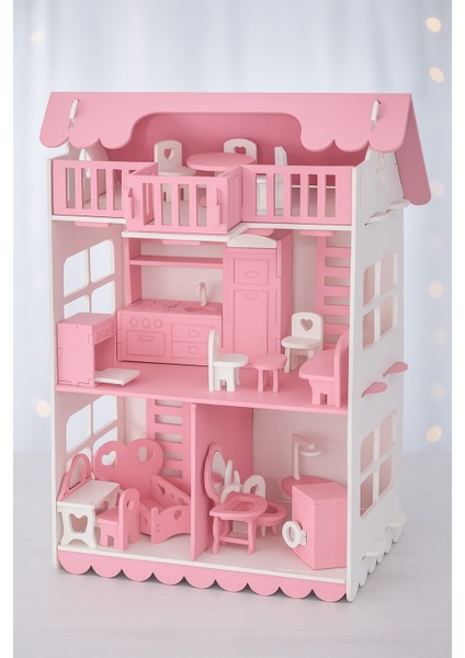 Ahşap Oyun Evi 32 Parça Açık Pembe