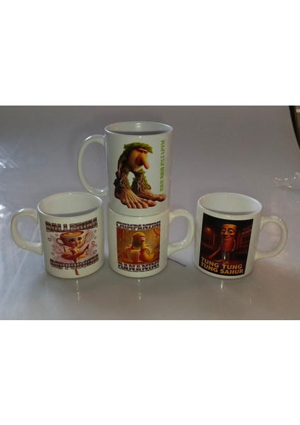 Tung Tung Sahur,ballerina Cappuccina,chimpanzini Bananini,brr Brr Patapim Baskılı Set Kupa Bardak
