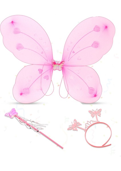 Toz Pembe Kelebek Kanadı Tacı ve Sopası